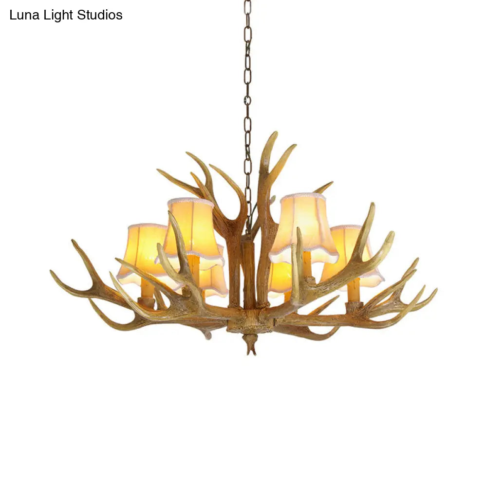 Traditional Resin Chandelier Pendant Light With Antler - Conical Shape Brown Finish 3/4/5 Bulbs