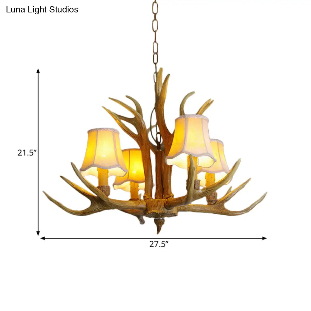 Traditional Resin Chandelier Pendant Light With Antler - Conical Shape Brown Finish 3/4/5 Bulbs