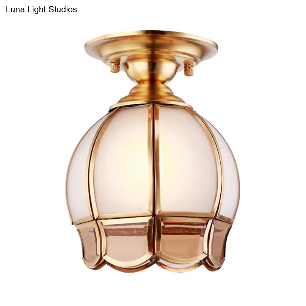 Traditional White Glass Brass Semi Flush Mount Chandelier 5’/6’ Wide Cone/Globe Ceiling 1 Bulb