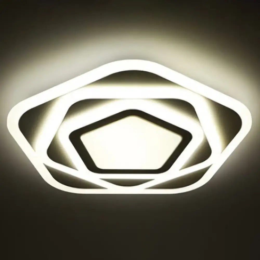 Ultra-Thin Acrylic Pentagonal Led Flush Mount Light - Minimalist White Fixture / 14