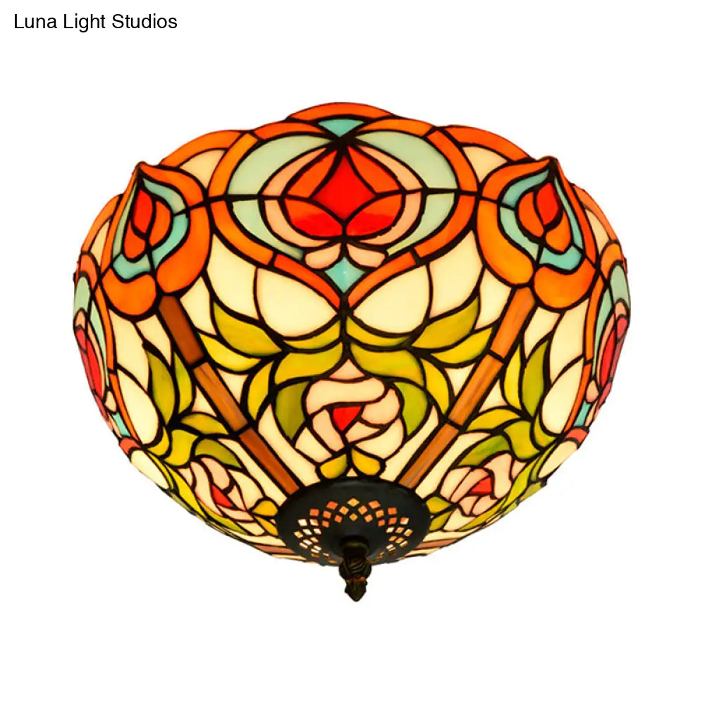 Victorian Glass Ceiling Flush Mount Light Fixture - Bowl Cut 2/3/5 Heads White/Green
