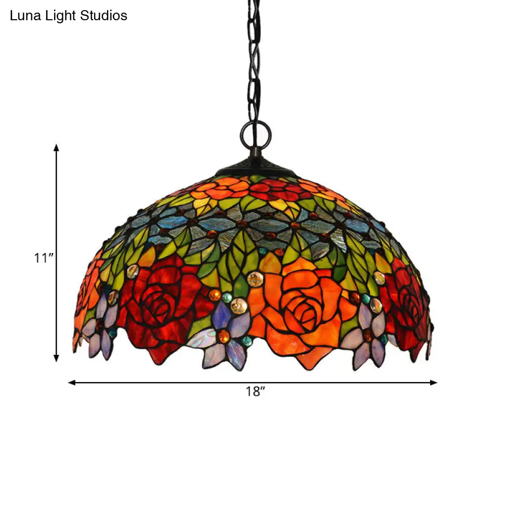 Victorian Red Floral Chandelier Pendant Light - 1/2/3 Lights Cut Glass Kitchen Fixture - 10’’/12’’/16’’ Wide