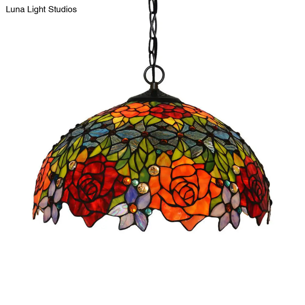 Victorian Red Floral Chandelier Pendant Light - 1/2/3 Lights Cut Glass Kitchen Fixture - 10’’/12’’/16’’ Wide