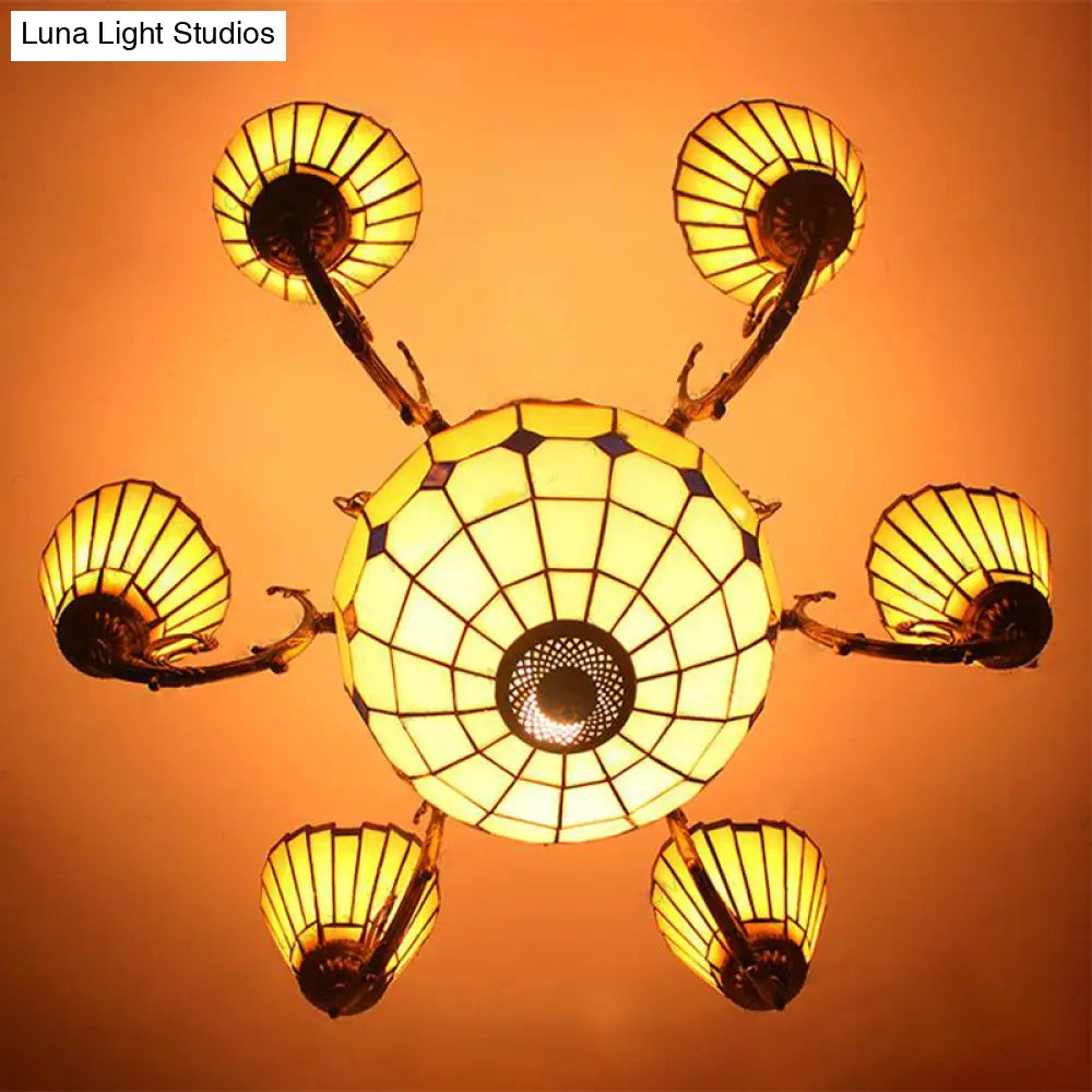 Villa Shuttlecock Chandelier: Vintage Tiffany Yellow Hanging Light