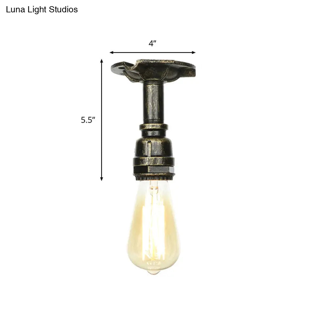 Vintage 1-Light Pipe Ceiling Fixture In Metallic Semi Flush - Aged Silver/Brass/Bronze For Kitchen