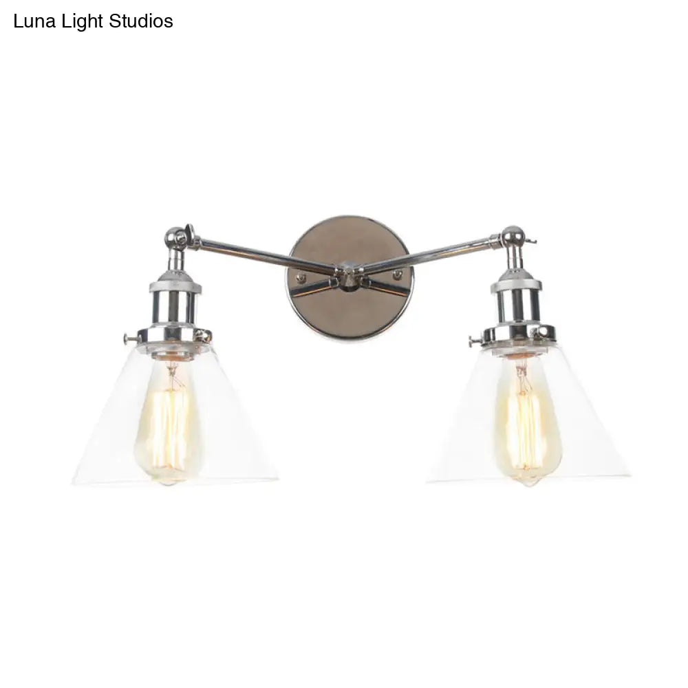 Vintage 2-Light Clear Glass Wall Sconce In Black/Brass/Bronze- Perfect For Living Rooms
