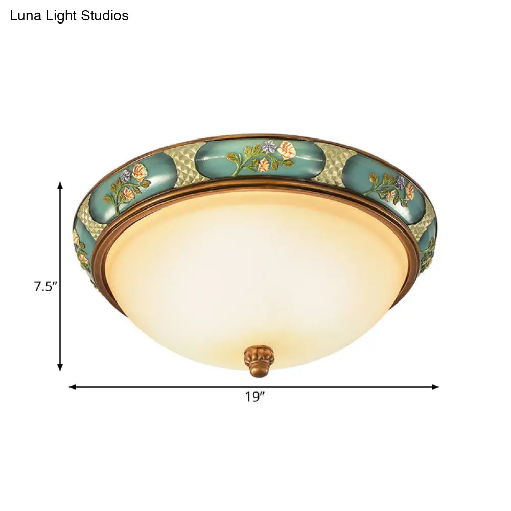 Vintage 3 - Head Ceiling Mounted Light In Blue - Green With Frosted Glass Shade 15’/19’ W
