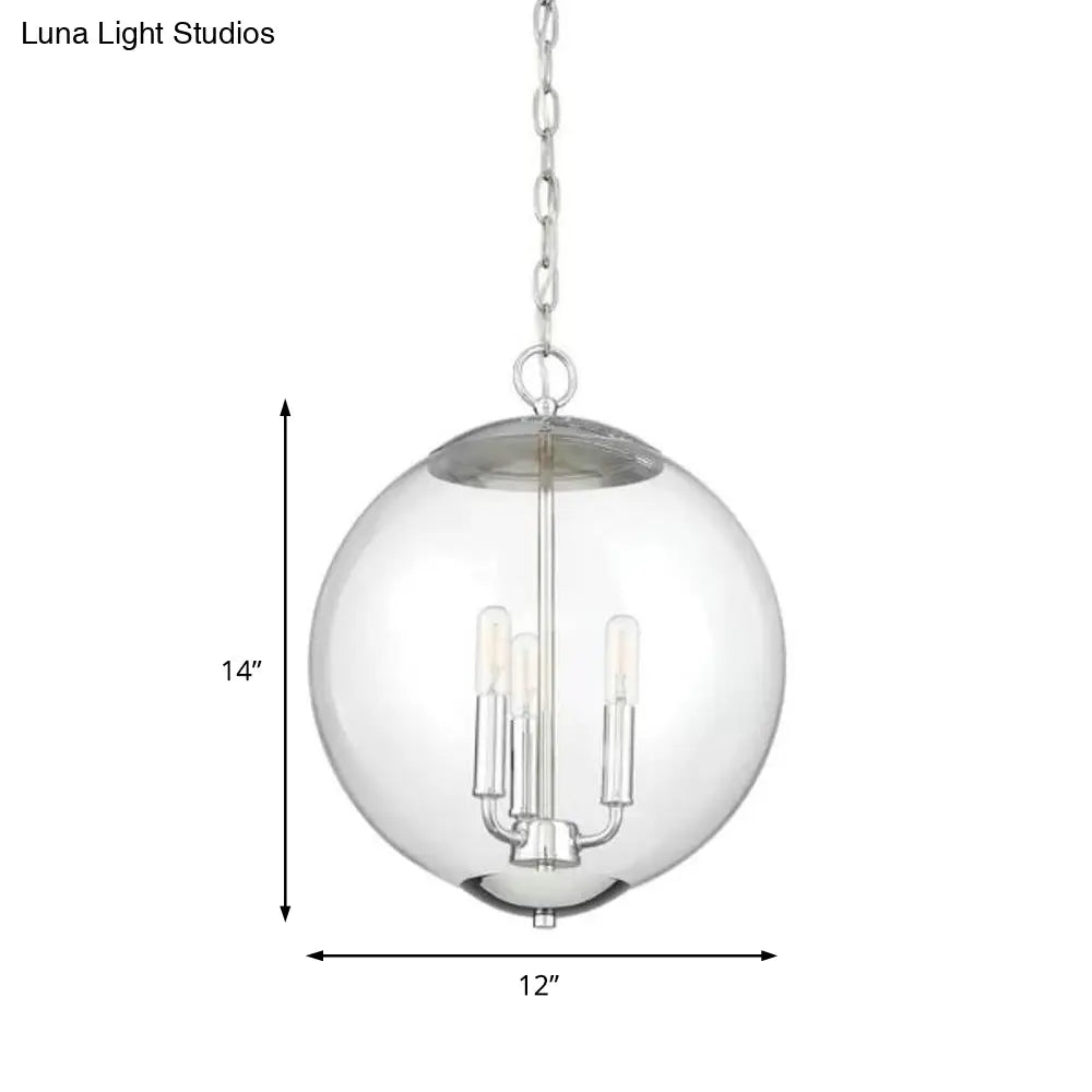 Vintage 3-Light Pendant With Clear Glass Globe Shade - Black/Chrome/Gold Perfect For Dining Room