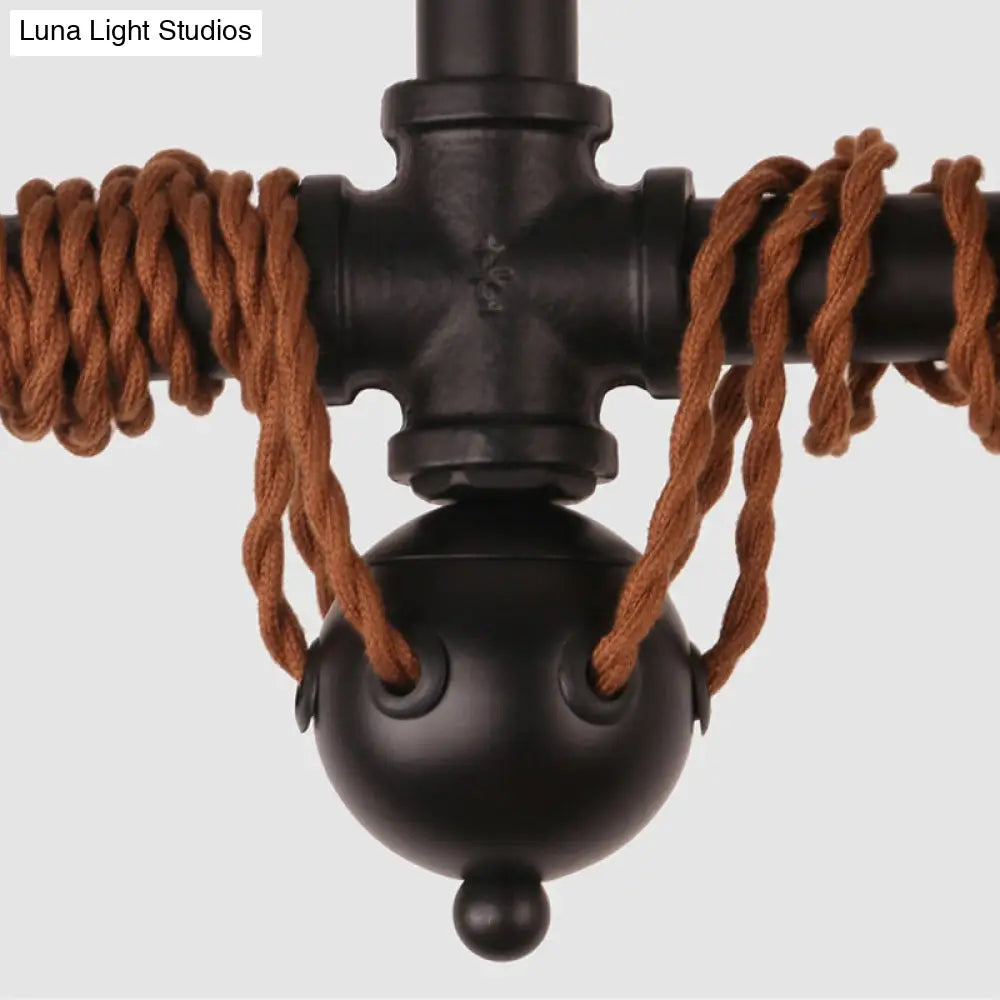 Vintage 6-Light Tubing Pendant Lamp Black Finish With Hanging Bulb - Indoor Ceiling Light Fixture