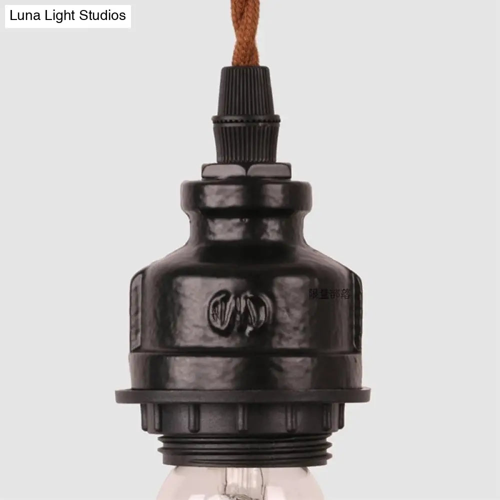 Vintage 6-Light Tubing Pendant Lamp Black Finish With Hanging Bulb - Indoor Ceiling Light Fixture
