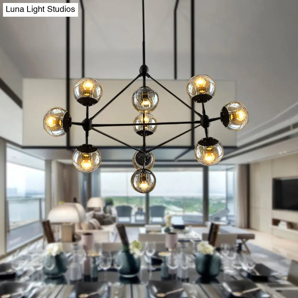 Vintage Amber Glass Chandelier - 10-Light Sphere Shade Ceiling Lamp For Living Room