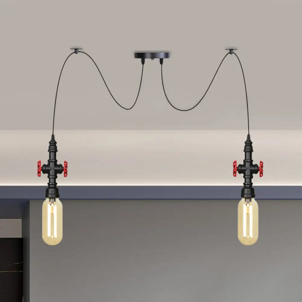 Vintage Amber Glass Pendant Light - 2/3/6-Light Led Suspension Lamp For Coffee Shops In Black 2 /
