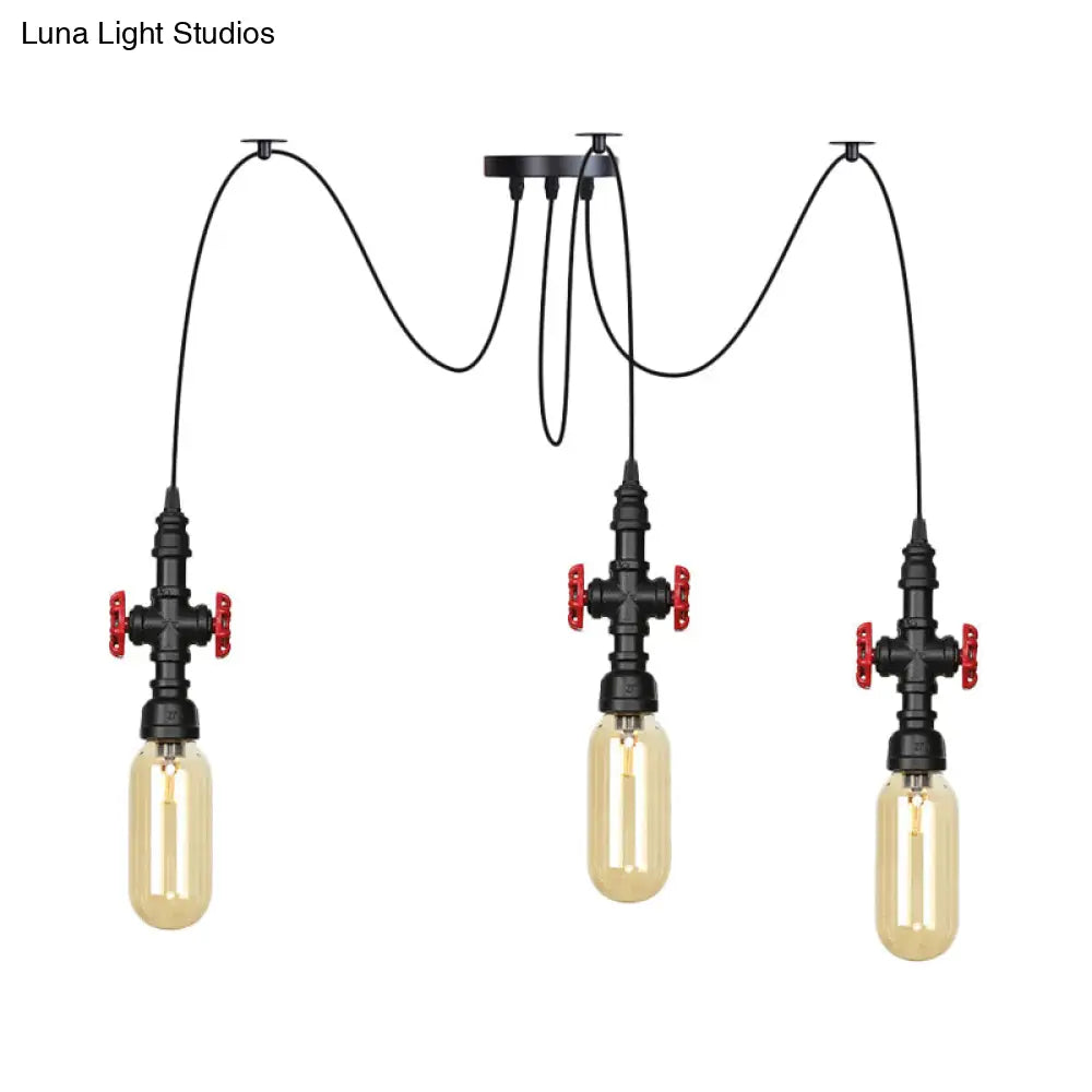 Vintage Amber Glass Pendant Light - 2/3/6-Light Led Suspension Lamp For Coffee Shops In Black