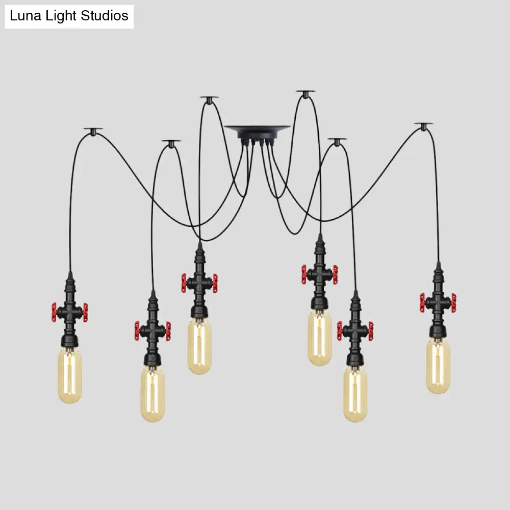 Vintage Amber Glass Pendant Light - 2/3/6-Light Led Suspension Lamp For Coffee Shops In Black
