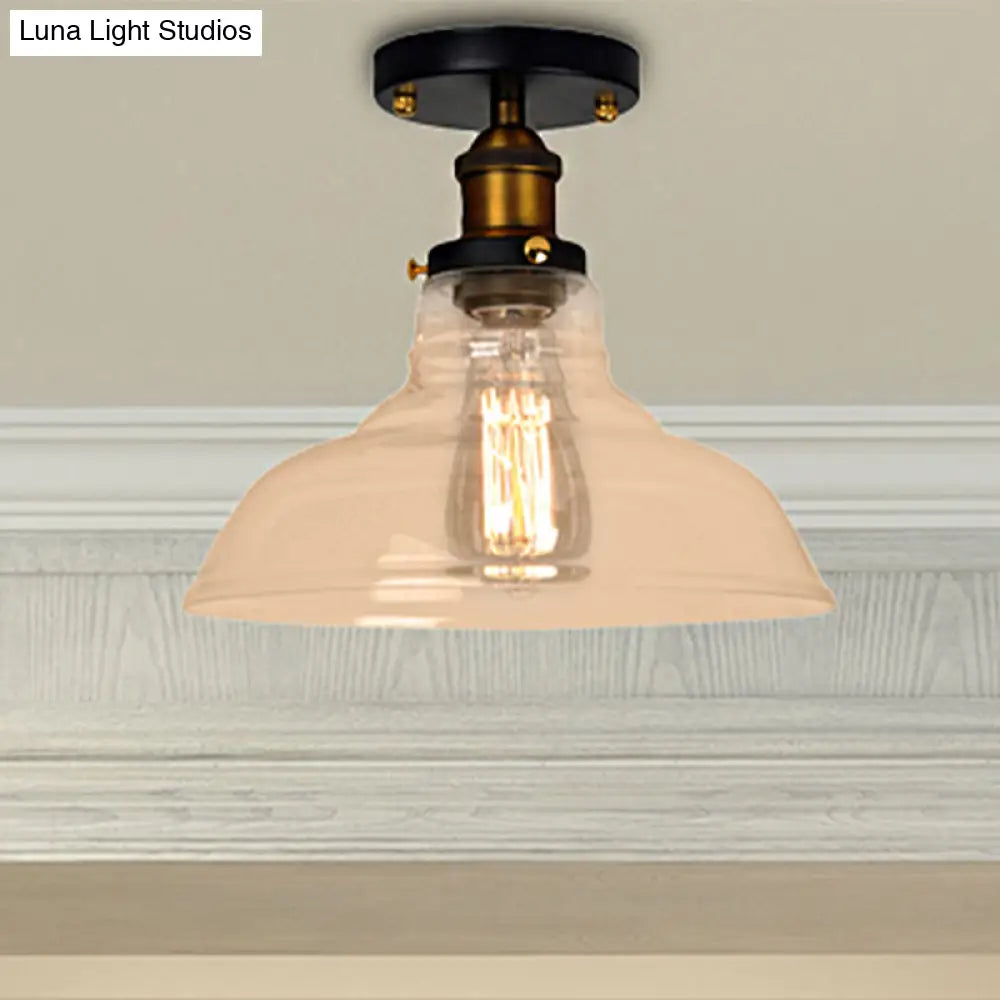Vintage Barn Semi-Mounted Ceiling Light With Clear/Amber Glass Shade - Ideal For Bedroom 1 Bulb