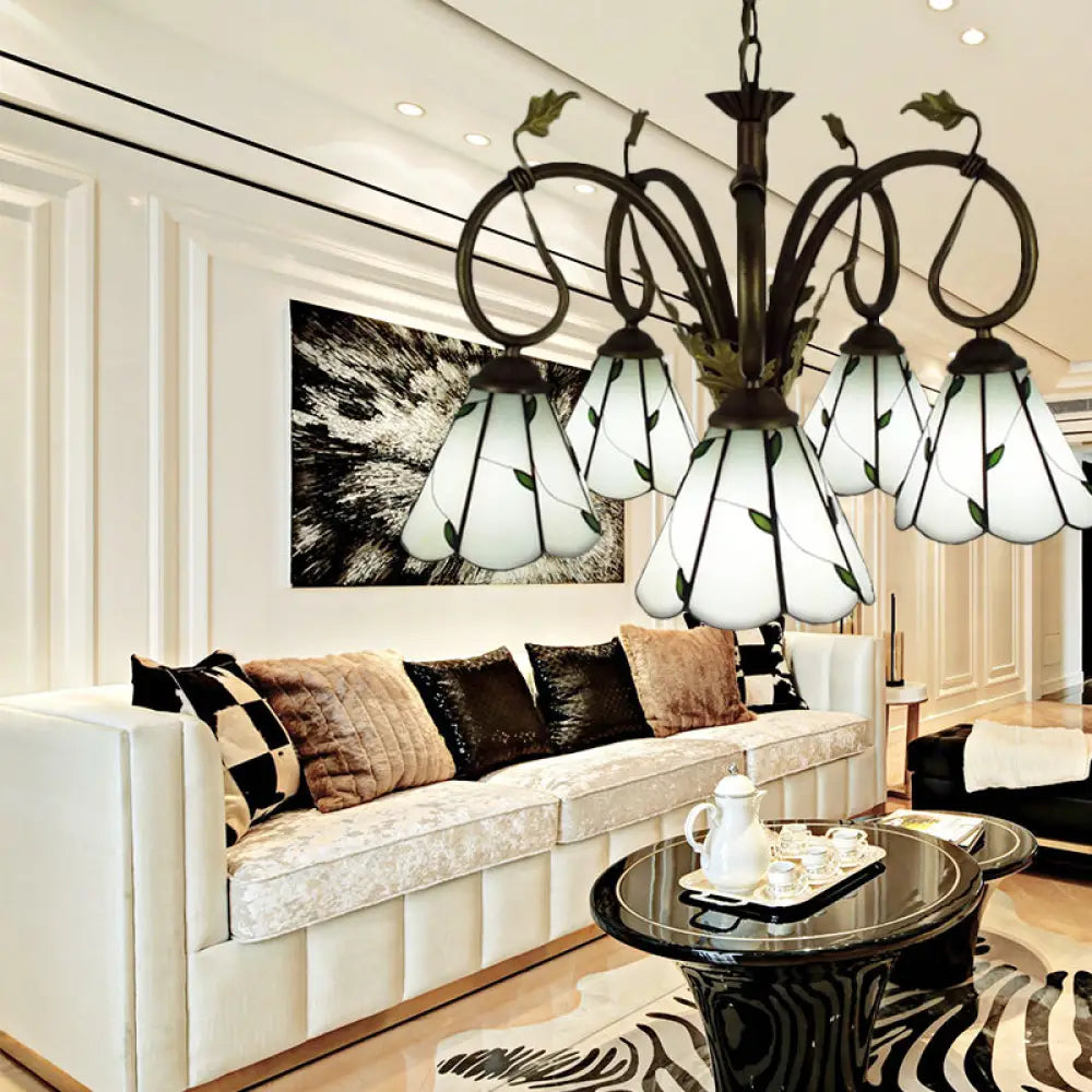 Vintage Beige Glass Chandelier Pendant Light For Libraries With Metal Chain