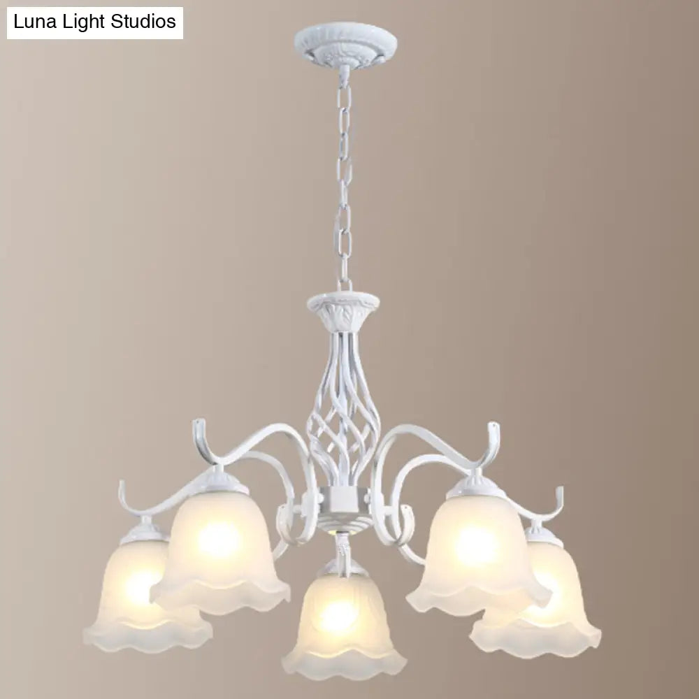 Vintage Bell Chandelier With Ruffle Glass Pendant Light Fixture For Dining Room