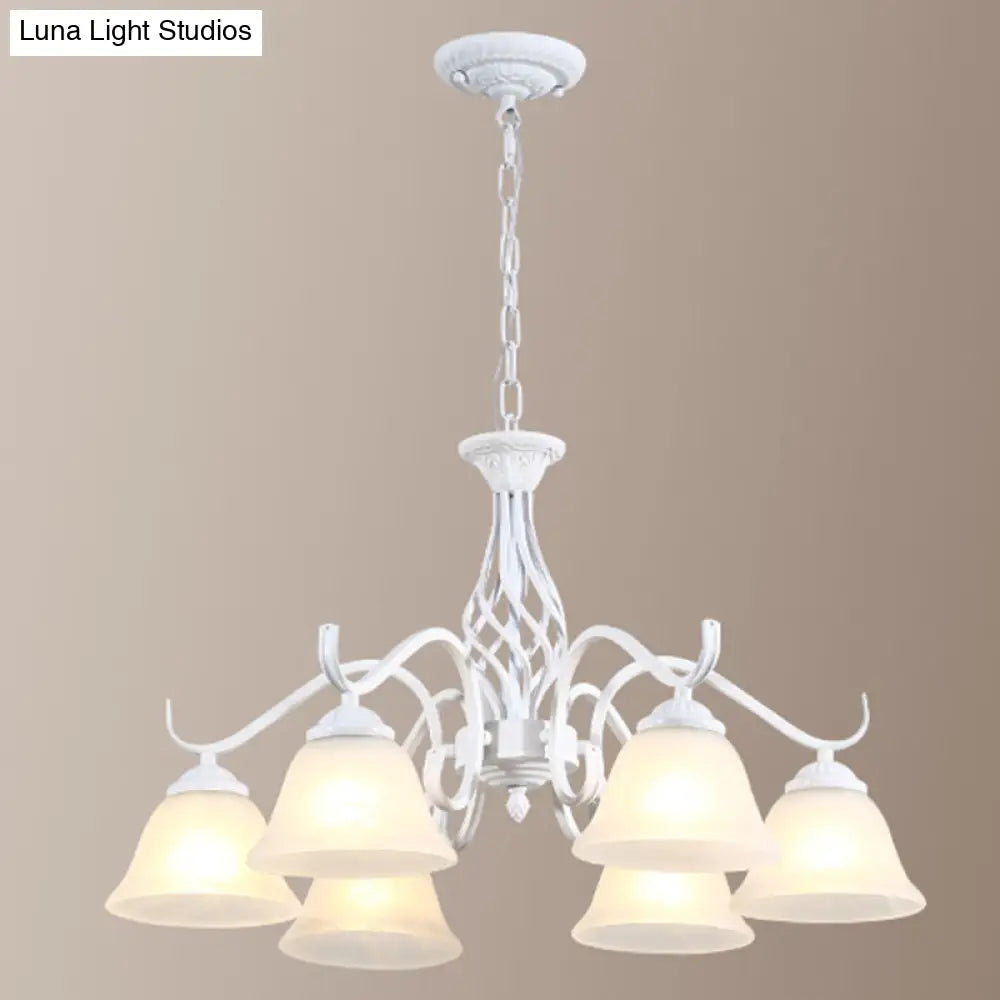 Vintage Bell Chandelier With Ruffle Glass Pendant Light Fixture For Dining Room