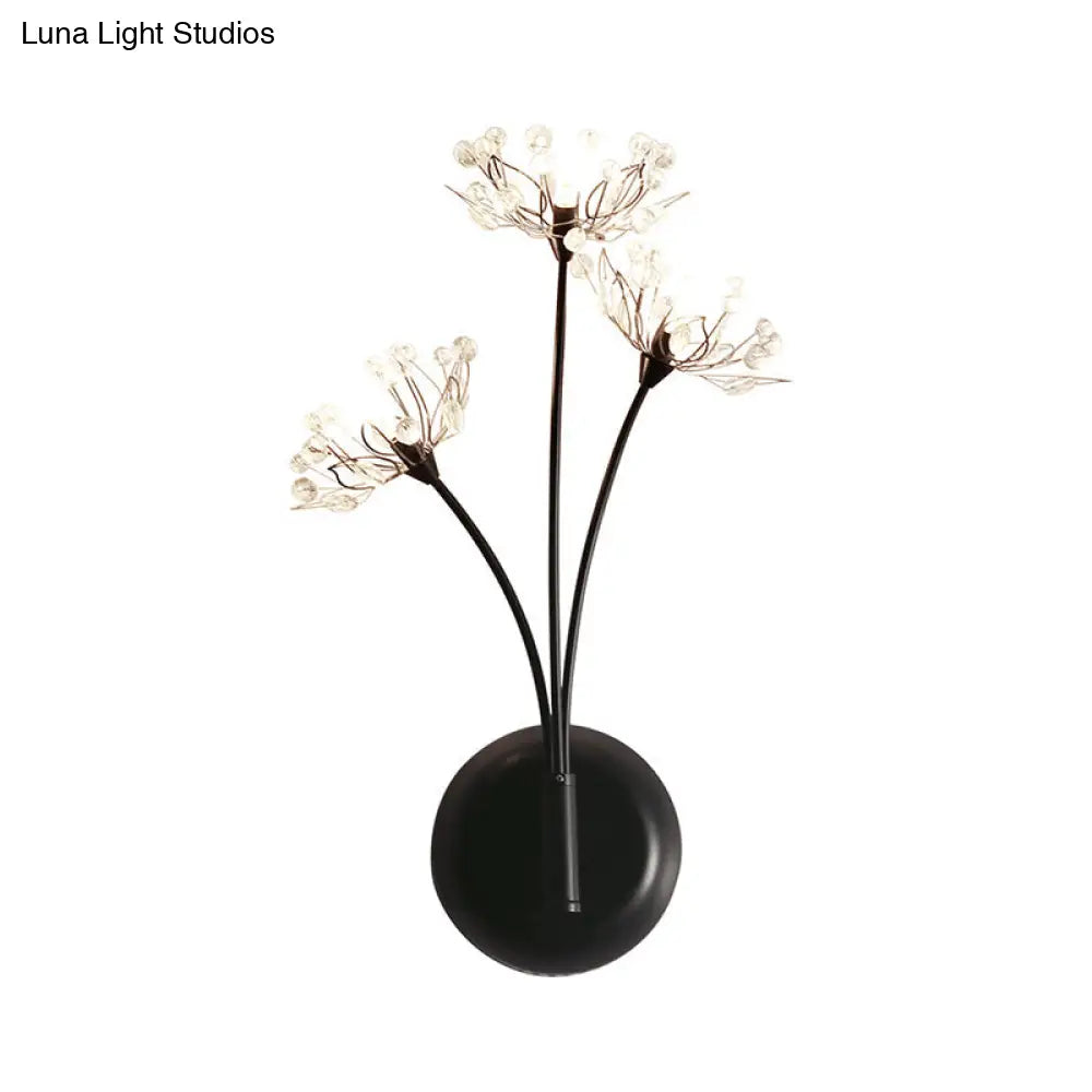 Vintage Black Dandelion Sconce Light With 3 Crystal Wall Lights For Stairway