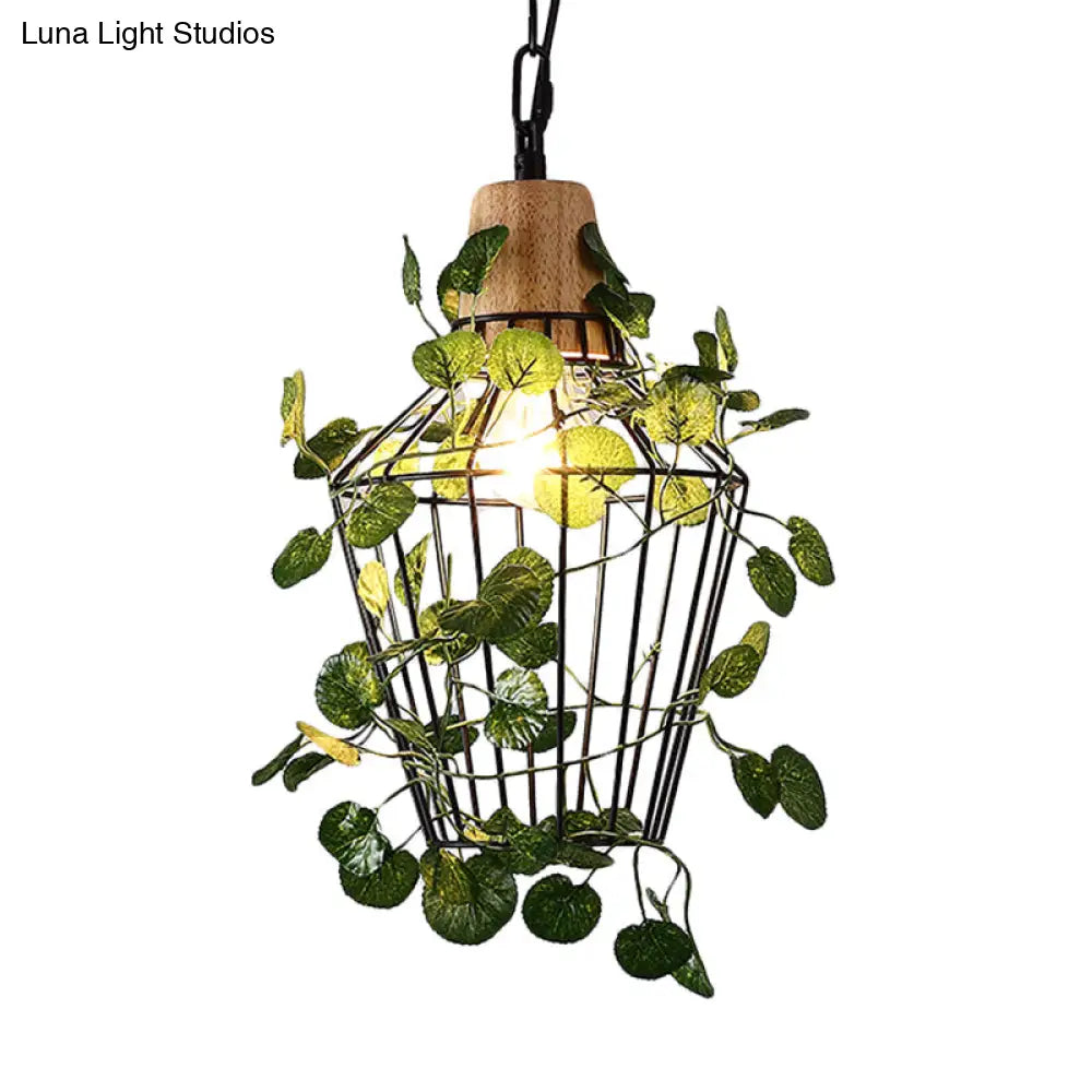 Vintage Black Metal Led Plant Ceiling Hang Pendant – Ideal For Restaurants - Bulb Cage Fixture