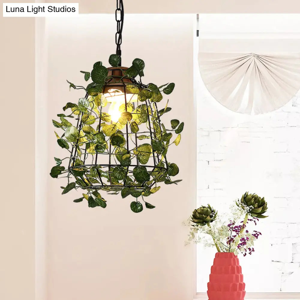 Vintage Black Metal Led Plant Ceiling Hang Pendant – Ideal For Restaurants - Bulb Cage Fixture