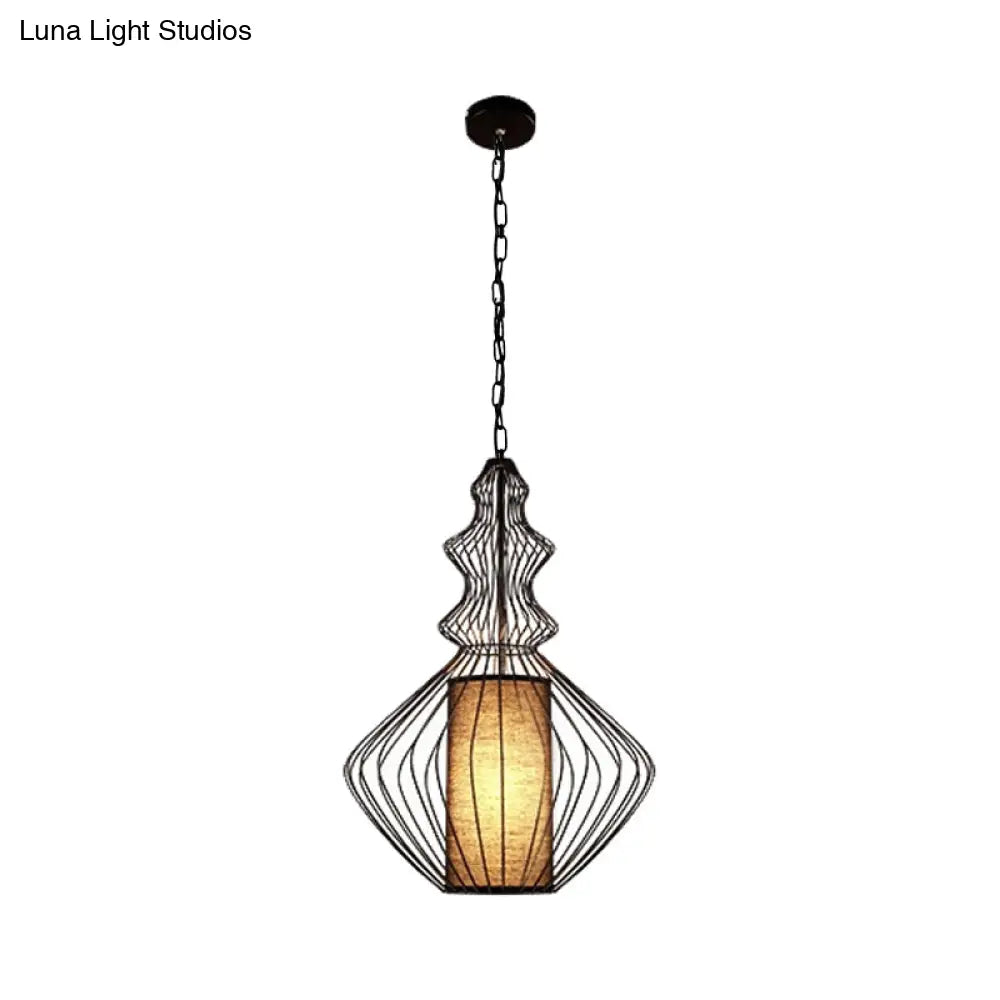 Vintage Black Metal Pendant Light - Oval/Gourd/Lantern Design 1-Light Ideal For Dining Room Ceiling