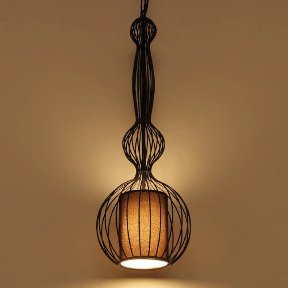 Vintage Black Metal Pendant Light - Oval/Gourd/Lantern Design 1-Light Ideal For Dining Room Ceiling