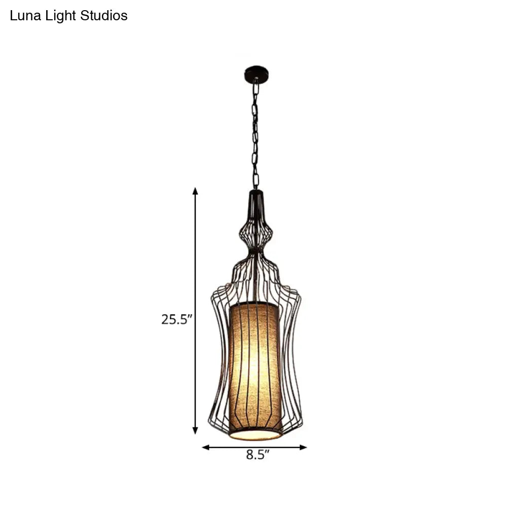 Vintage Black Metal Pendant Light - Oval/Gourd/Lantern Design 1-Light Ideal For Dining Room Ceiling