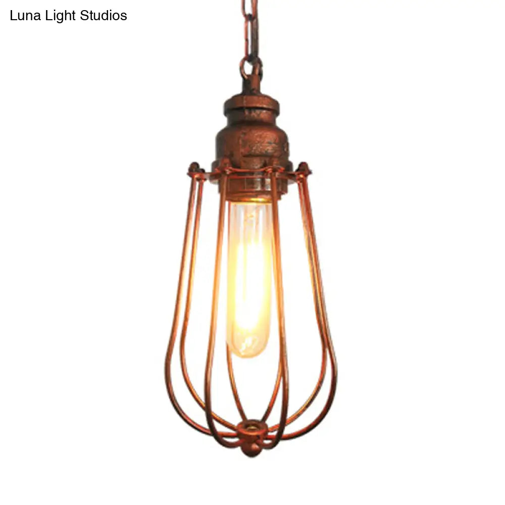 Vintage Black/Rust Pendant Bedroom Ceiling Light With Metal Shade