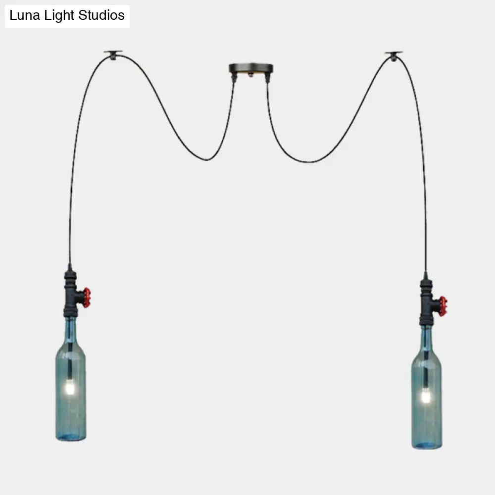 Vintage Blue Glass Black Swag Cluster Pendant Light With Hanging Lamp Kit - Suitable For Restaurants