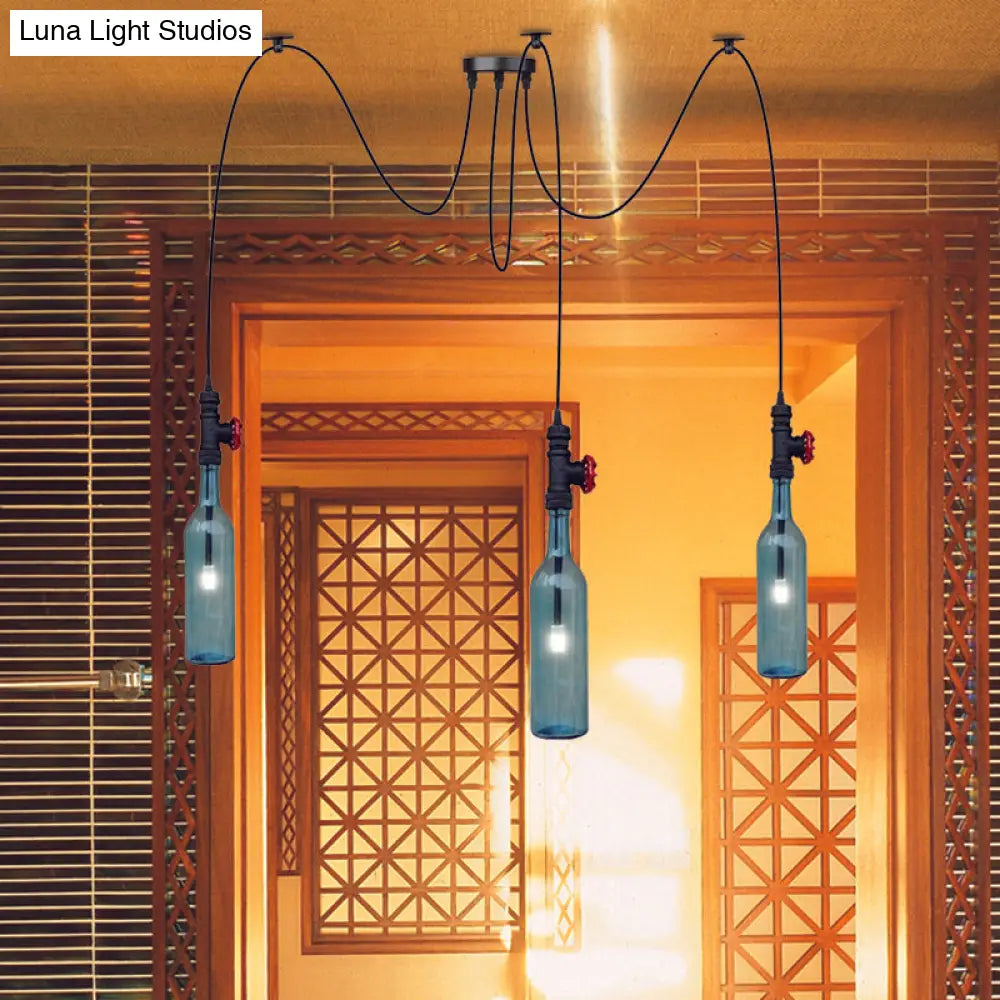 Vintage Blue Glass Black Swag Cluster Pendant Light With Hanging Lamp Kit - Suitable For Restaurants