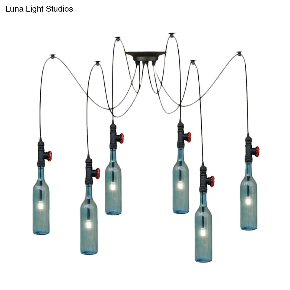 Vintage Blue Glass Black Swag Cluster Pendant Light With Hanging Lamp Kit - Suitable For Restaurants