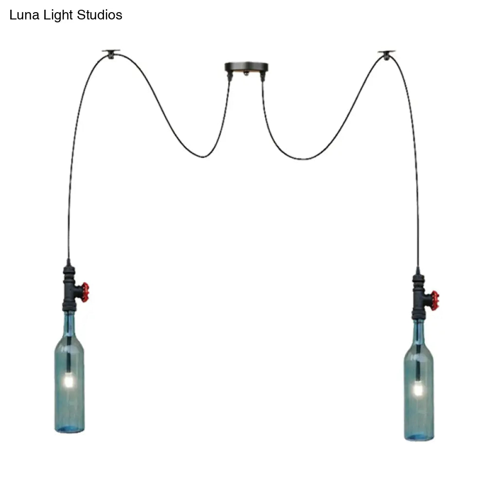 Vintage Blue Glass Black Swag Cluster Pendant Light With Hanging Lamp Kit - Suitable For Restaurants