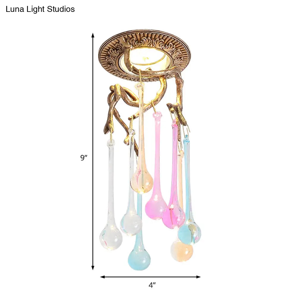 Vintage Blue-Purple/Clear Teardrop Crystal Led Ceiling Light For Bedrooms