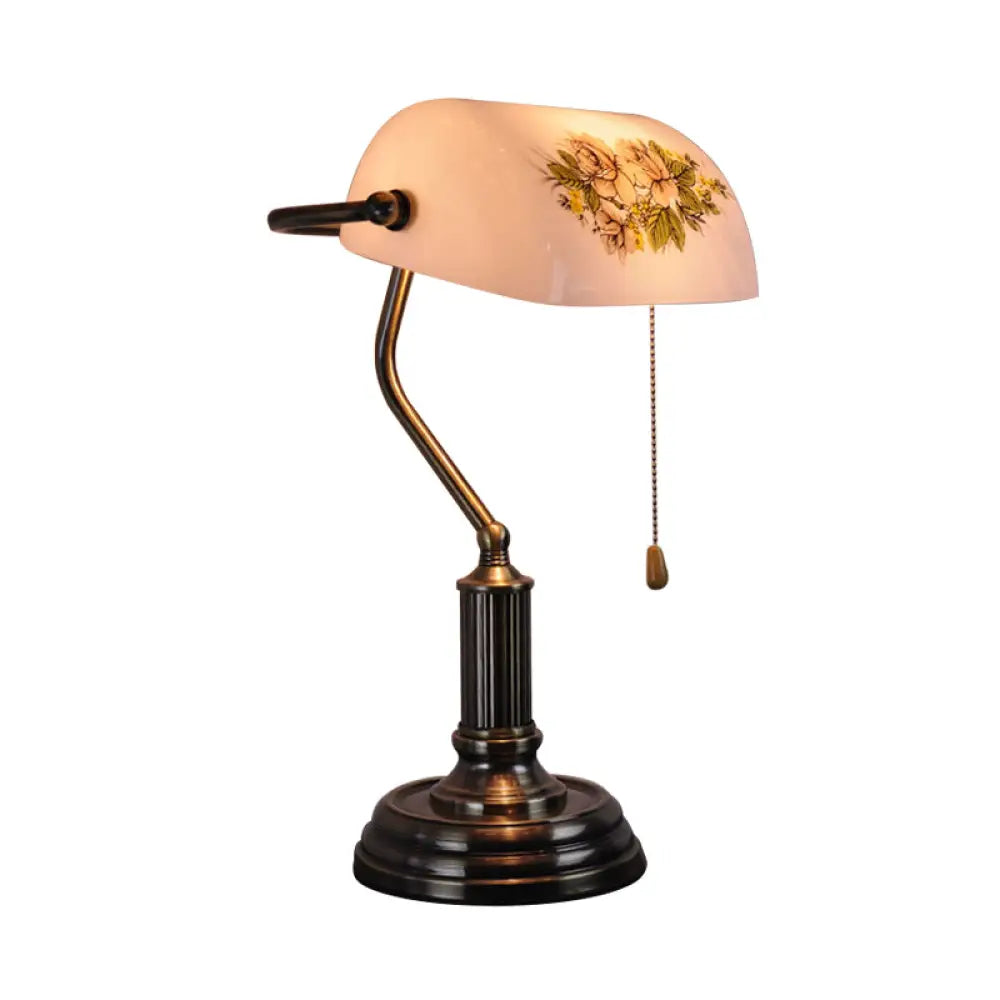 Vintage Brass Half Cylinder Night Lamp With Pull Chain - Patterned Glass Ideal For Living Room Table