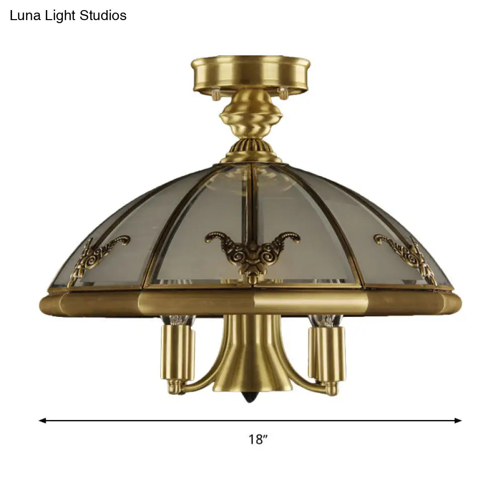 Vintage Brass Sheep/Oval Ceiling Light Fixture - 5 Bulbs Mouth Blown Opal Glass Semi Flush Mount