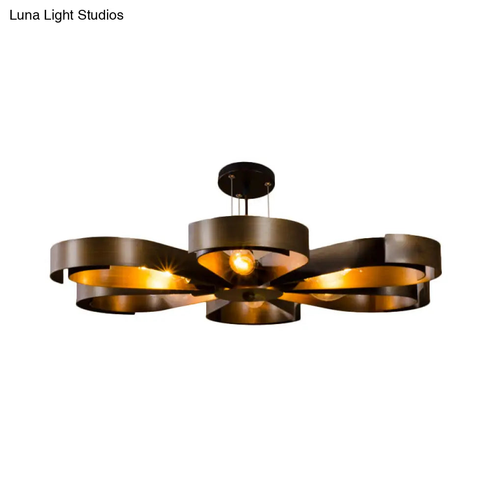 Vintage Bronze/Rust Flower Chandelier - Farmhouse Style 6-Light Pendant Light With Adjustable Cord