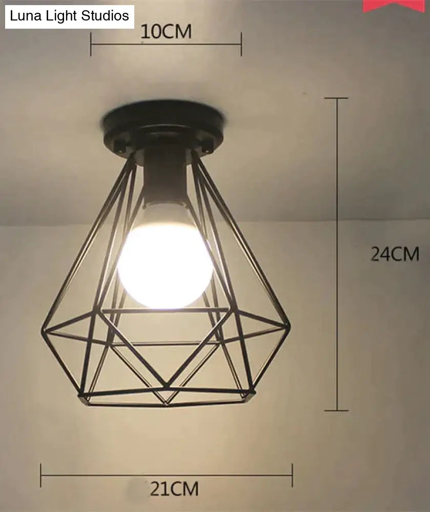 Vintage Ceiling Lights Lustre Luminaria Led Lamp Loft Iron Cage Fixtures Lighting 03