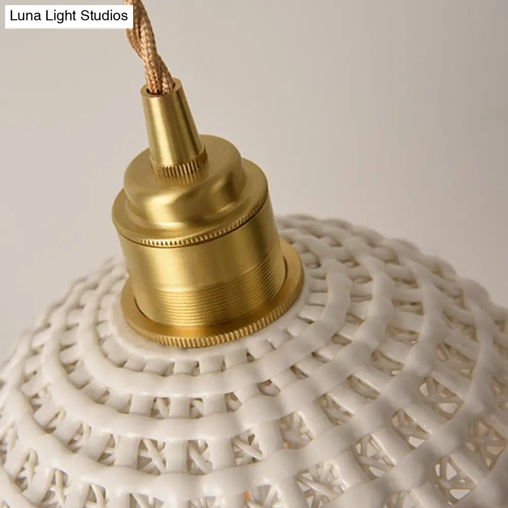 Vintage Ceramic Dome Suspension Lamp With Hollow Out Design Blue/Pink 1-Light Hanging Fixture