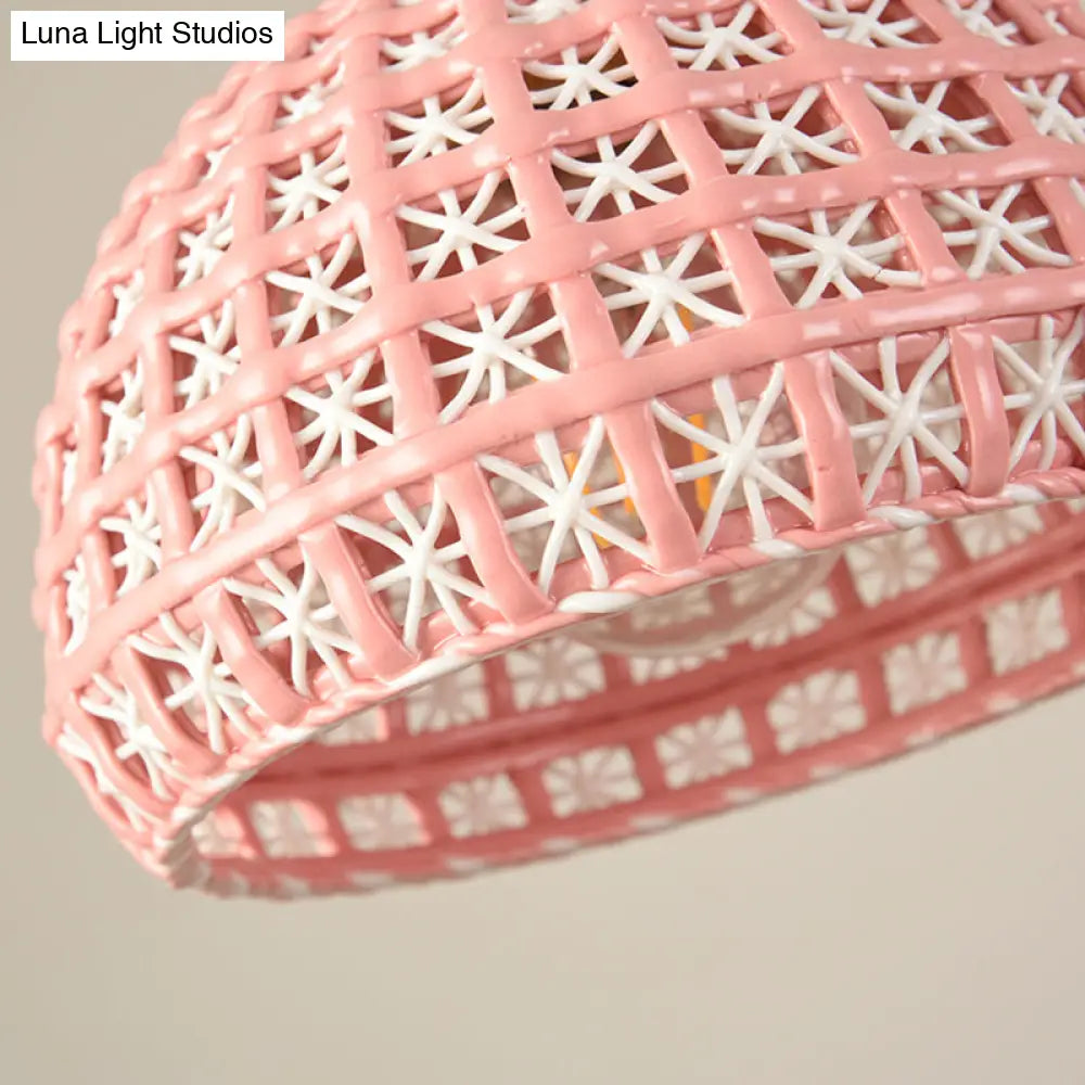 Vintage Ceramic Dome Suspension Lamp With Hollow Out Design Blue/Pink 1-Light Hanging Fixture