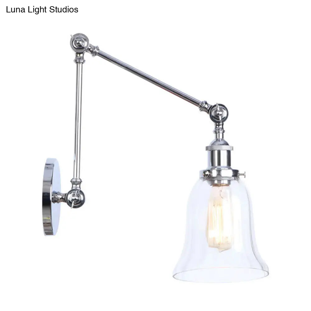 Vintage Chrome Sconce Light With Clear Glass Bell Shade - Ideal For Living Room