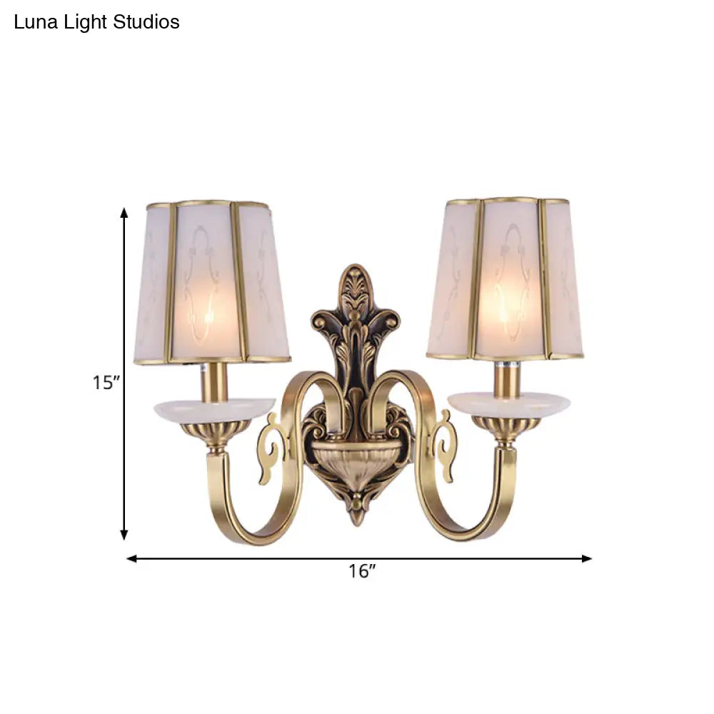Vintage Cone Glass Sconce With Translucent Finish And Brass Mount - Indoor Wall Lamp