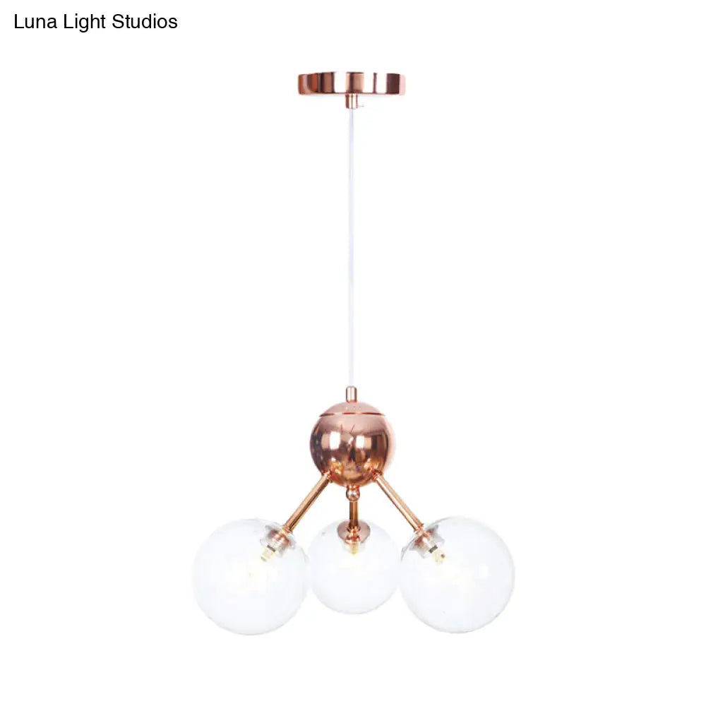 Vintage Copper Chandelier With Clear/Amber Glass Orb Shades - 3/9/12 Lights Branch Design