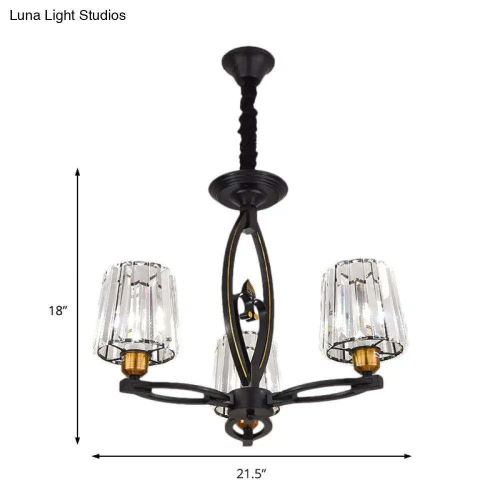 Vintage Crystal Block Ceiling Light - Tapered Design With 3/6 Hanging Lights For Dining Room In