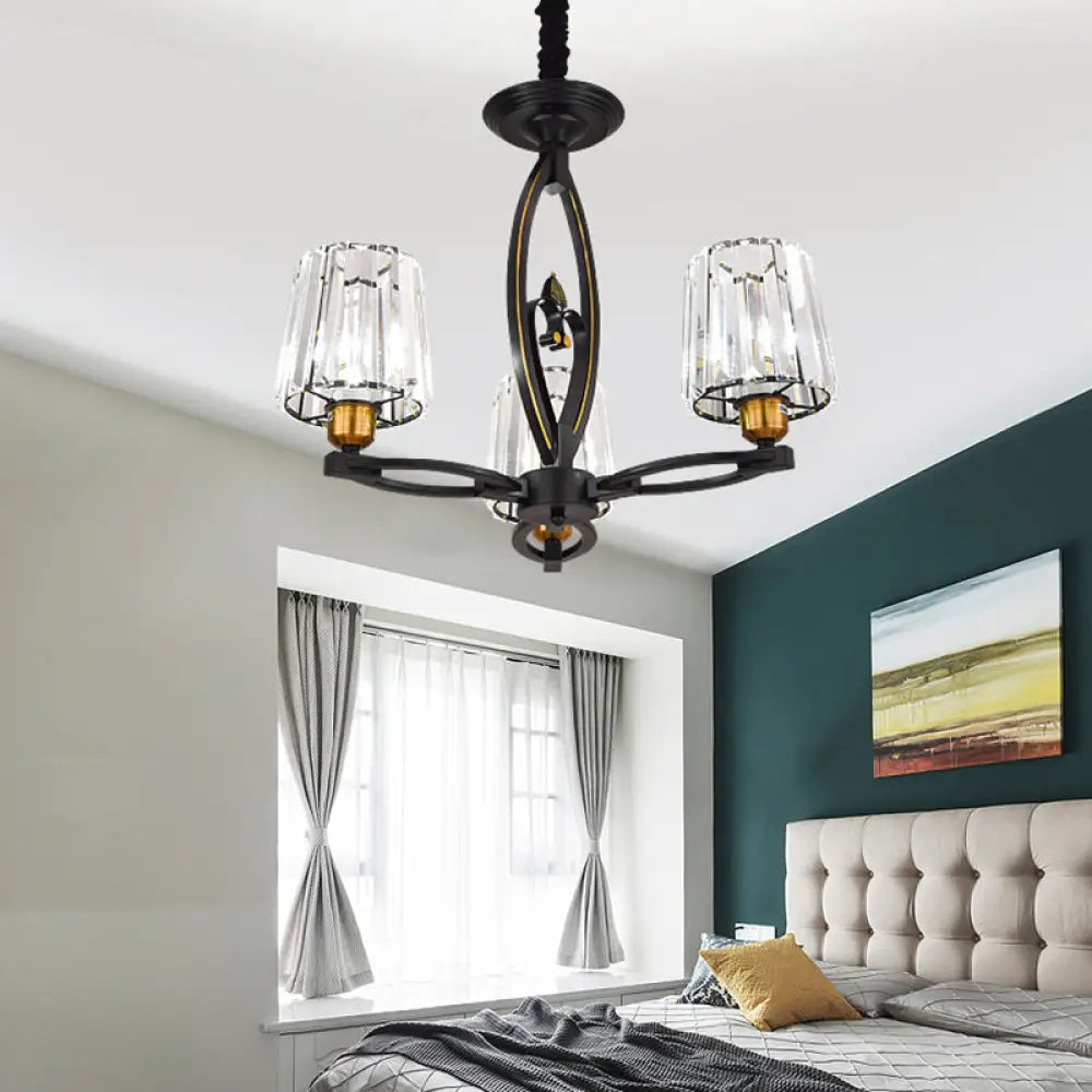 Vintage Crystal Block Ceiling Light - Tapered Design With 3/6 Hanging Lights For Dining Room In