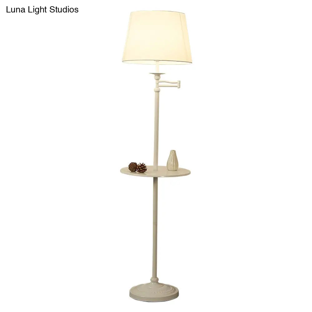 Vintage Fabric Cone Floor Lamp With Tray - Elegant Standing Light For Living Room