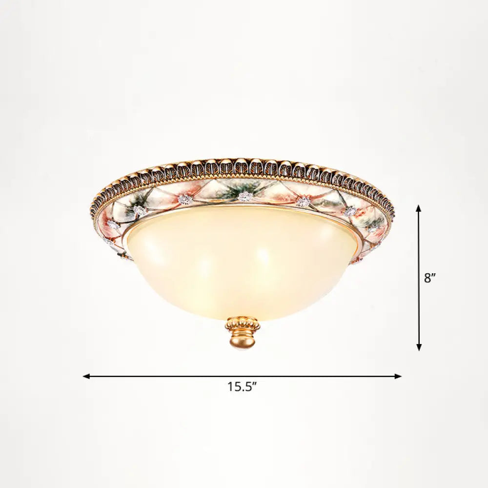 Vintage Frosted Glass Dome Flush - Mount Bedroom Ceiling Light 3 / Pink - White