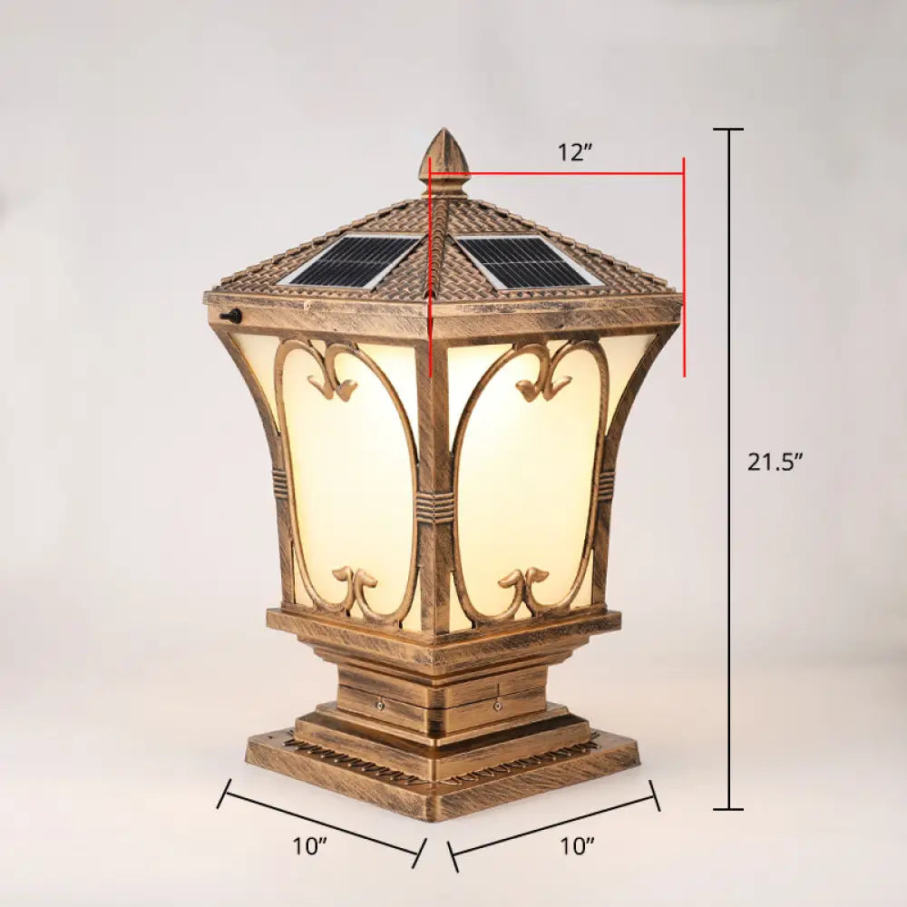 Vintage Frosted Glass Solar Outdoor Lamp - Flared Garden Post Light Fixture Bronze / 12