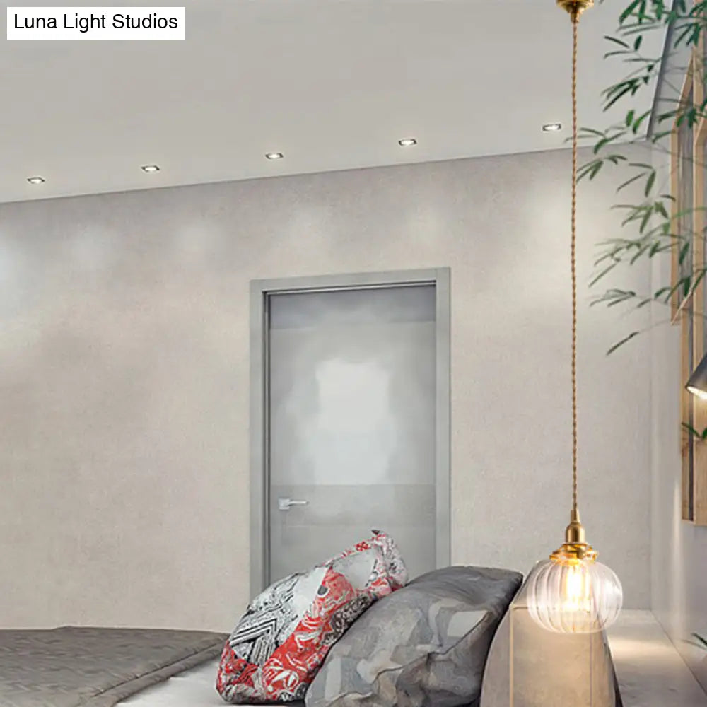 Vintage Geometric Blown Glass Pendant Hanging Lamp In Gold - Elegant Lighting For Restaurants