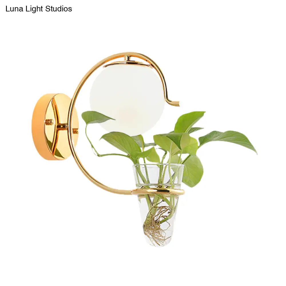 Vintage Glass Orb Sconce: Cream/Smoke Gray 1-Bulb Bedroom Wall Lamp In Black/Gold With C-Shaped Arm